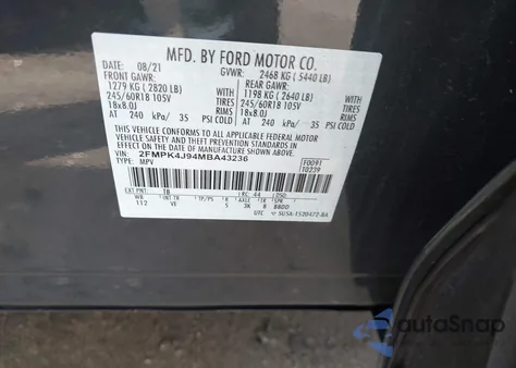 2021 Ford Edge Sel z USA, uszkodzony, nr VIN 2FMPK4J94MBA43236
